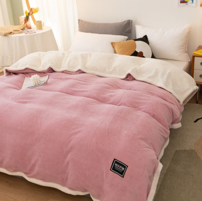 91家纺网 家纺一手货源 找家纺 棉生活 2020新款纯色多功能加厚牛奶绒贝贝绒被套毯 豆沙粉