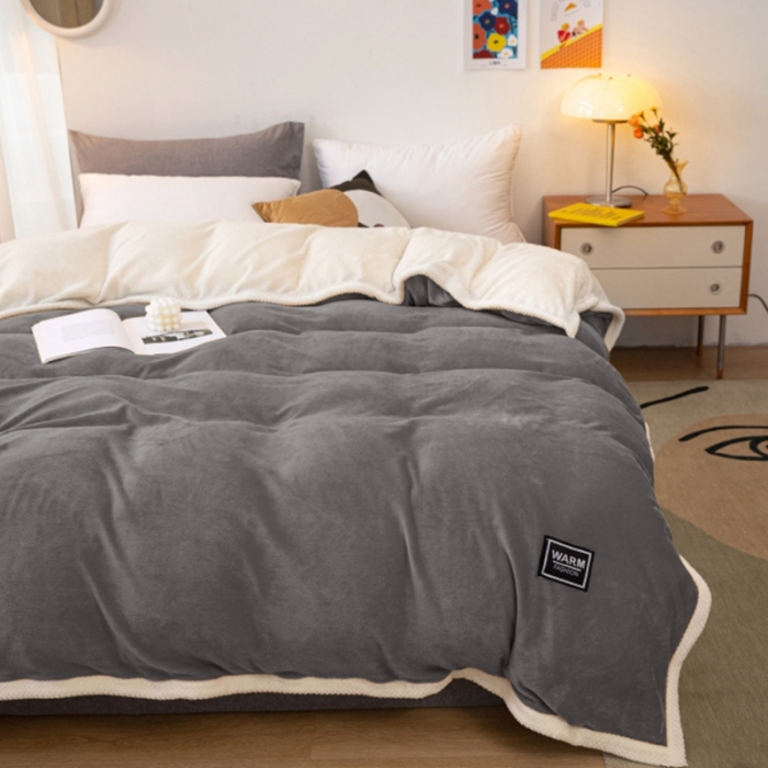 91家纺网 家纺一手货源 找家纺 棉生活 2020新款纯色多功能加厚牛奶绒贝贝绒被套毯 深灰