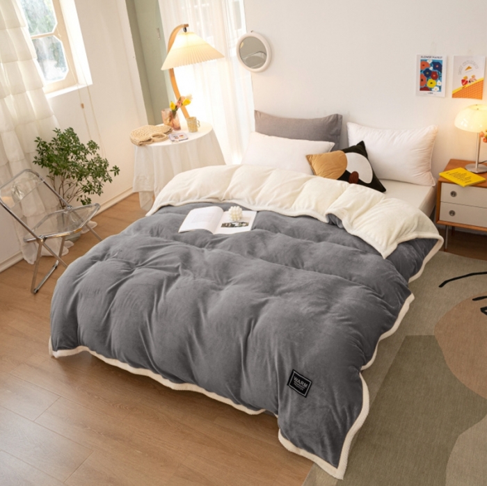 91家纺网 家纺一手货源 找家纺 棉生活 2020新款纯色多功能加厚牛奶绒贝贝绒被套毯 深灰