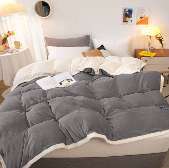 91家纺网 家纺一手货源 找家纺 棉生活 2020新款纯色多功能加厚牛奶绒贝贝绒被套毯 深灰