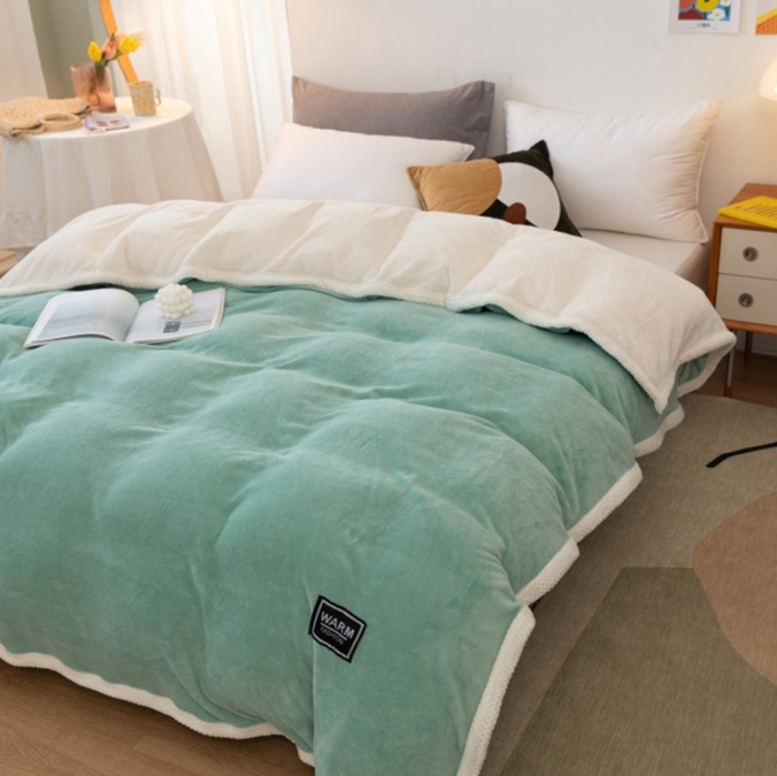 91家纺网 家纺一手货源 找家纺 棉生活 2020新款纯色多功能加厚牛奶绒贝贝绒被套毯 天空蓝