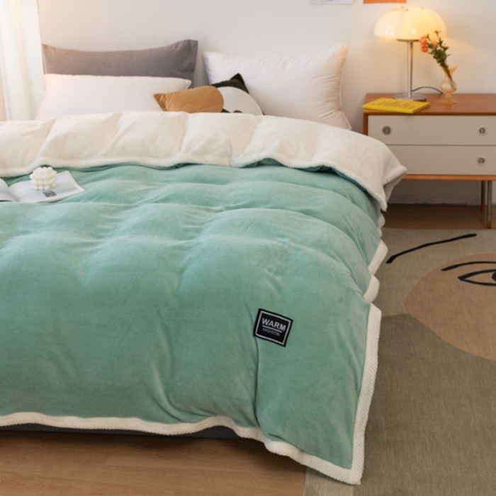 91家纺网 家纺一手货源 找家纺 棉生活 2020新款纯色多功能加厚牛奶绒贝贝绒被套毯 天空蓝