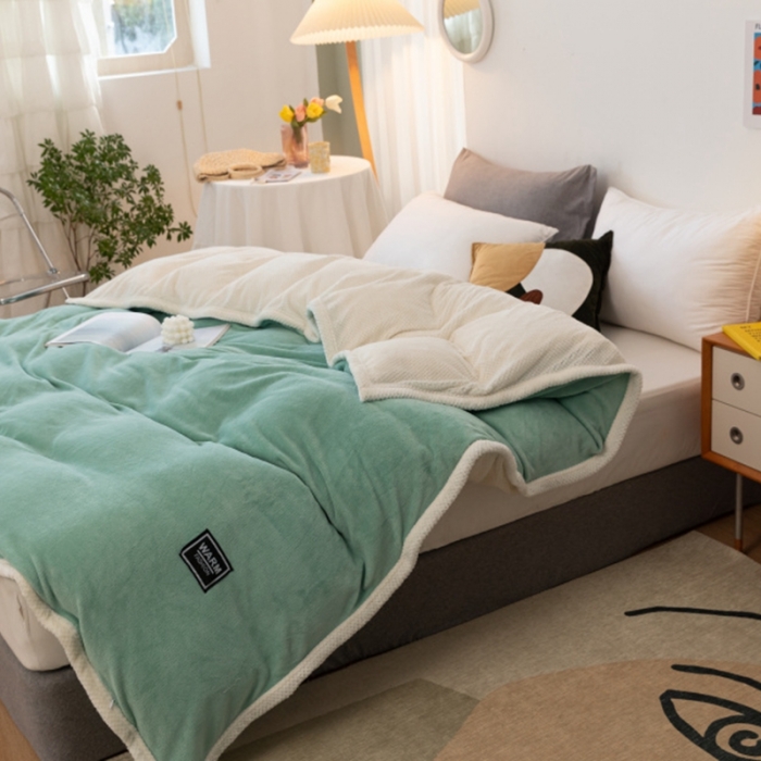 91家纺网 家纺一手货源 找家纺 棉生活 2020新款纯色多功能加厚牛奶绒贝贝绒被套毯 天空蓝