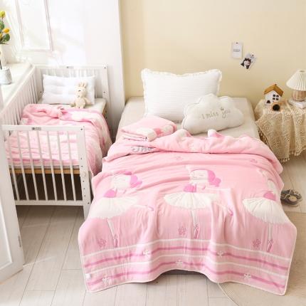 91家纺网 家纺一手货源 找家纺 朴尔2020新款全棉十层纱布加厚儿童盖被毛巾被 爱跳舞的姑娘粉