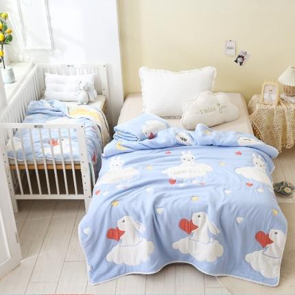 91家纺网 家纺一手货源 找家纺 朴尔2020新款全棉十层纱布加厚儿童盖被毛巾被 云朵兔兰