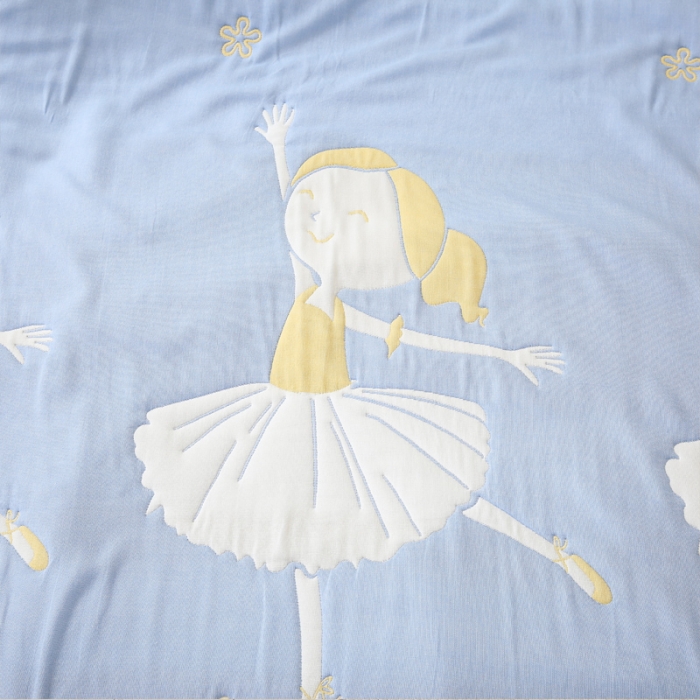 91家纺网 家纺一手货源 找家纺 朴尔2020新款全棉十层纱布加厚儿童盖被毛巾被 爱跳舞的姑娘兰