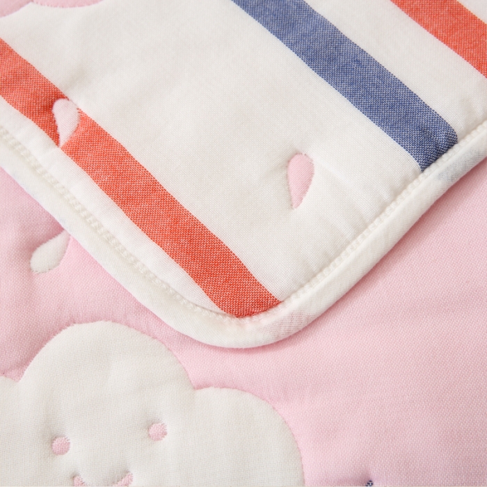 91家纺网 家纺一手货源 找家纺 朴尔2020新款全棉十层纱布加厚儿童盖被毛巾被 打伞的小象粉