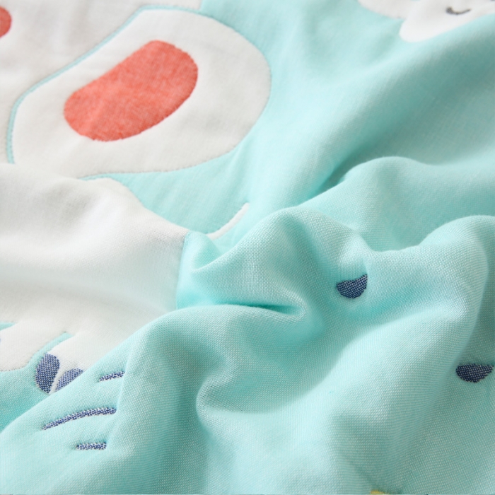 91家纺网 家纺一手货源 找家纺 朴尔2020新款全棉十层纱布加厚儿童盖被毛巾被 打伞的小象绿