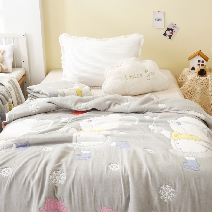 91家纺网 家纺一手货源 找家纺 朴尔2020新款全棉十层纱布加厚儿童盖被毛巾被 溜冰鼠灰