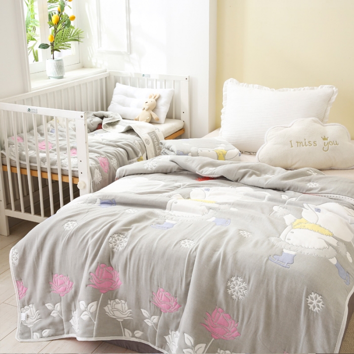 91家纺网 家纺一手货源 找家纺 朴尔2020新款全棉十层纱布加厚儿童盖被毛巾被 溜冰鼠灰