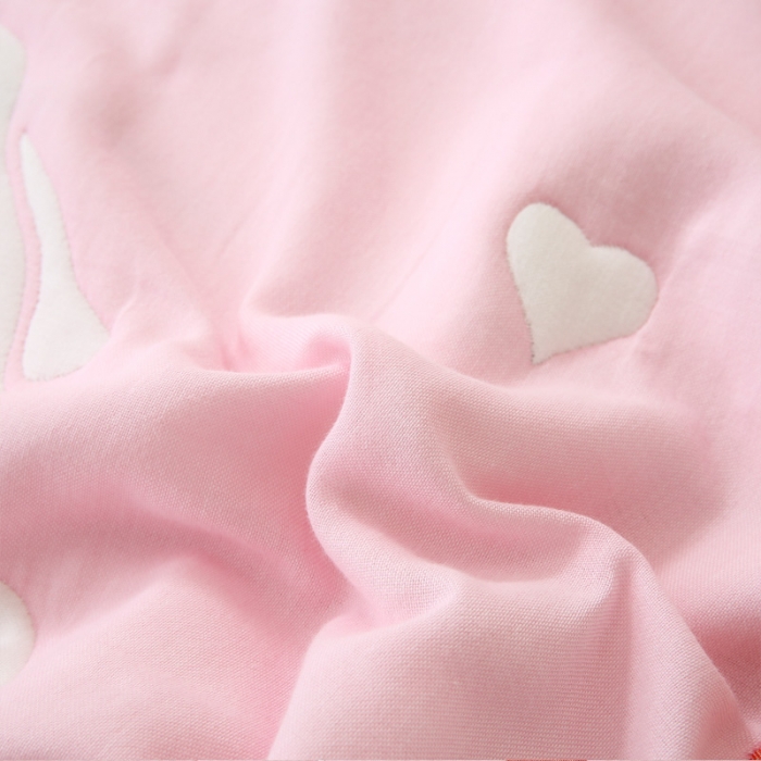 91家纺网 家纺一手货源 找家纺 朴尔2020新款全棉十层纱布加厚儿童盖被毛巾被 云朵兔粉