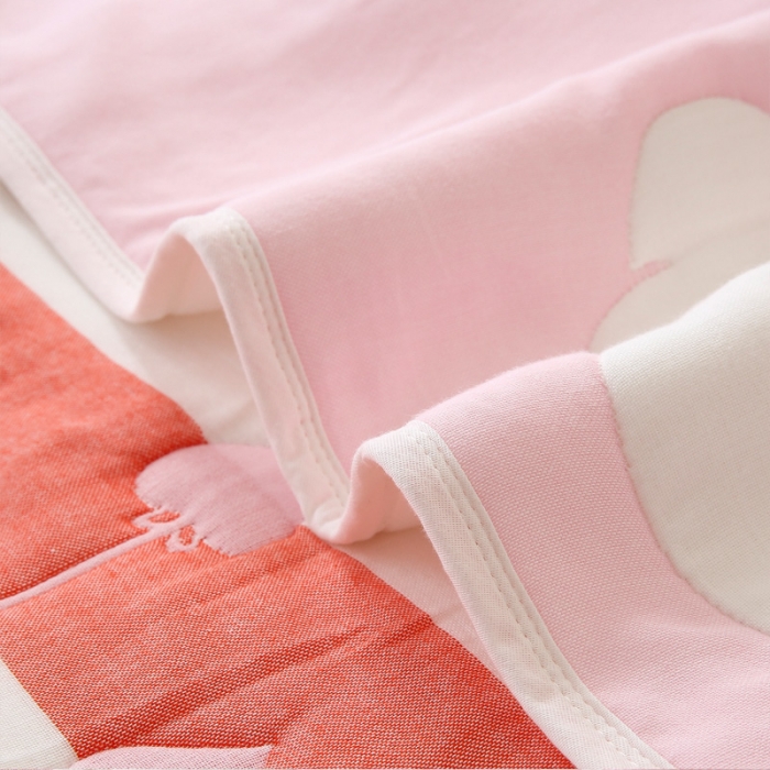 91家纺网 家纺一手货源 找家纺 朴尔2020新款全棉十层纱布加厚儿童盖被毛巾被 云朵兔粉