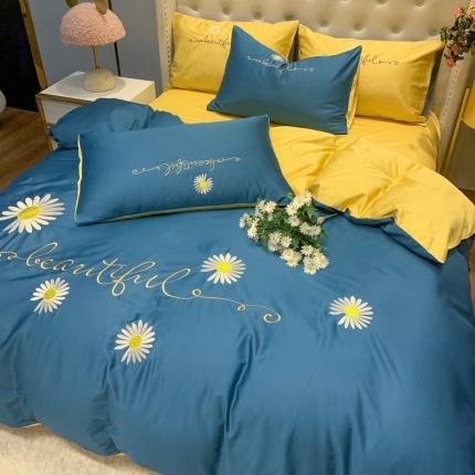 眠帛家居 2020新款贡缎全棉绣花系列 雏菊月光蓝