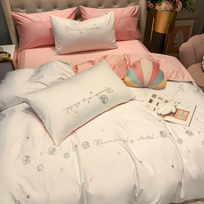 91家纺网 家纺一手货源 找家纺 眠帛家居 2020新款贡缎全棉绣花系列 贝壳白