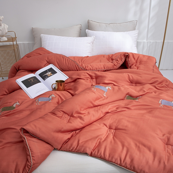 91家纺网 家纺一手货源 找家纺 久典2020天丝莫代尔抗菌被艾马仕系列 艾马仕-橙