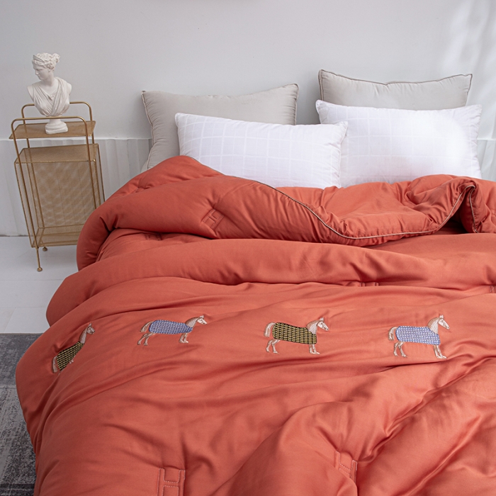 91家纺网 家纺一手货源 找家纺 久典2020天丝莫代尔抗菌被艾马仕系列 艾马仕-橙