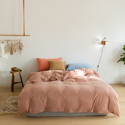 91家纺网 家纺一手货源 找家纺 （总）风向标 A类全棉针织棉素色（双拼&amp;撞色）四件套