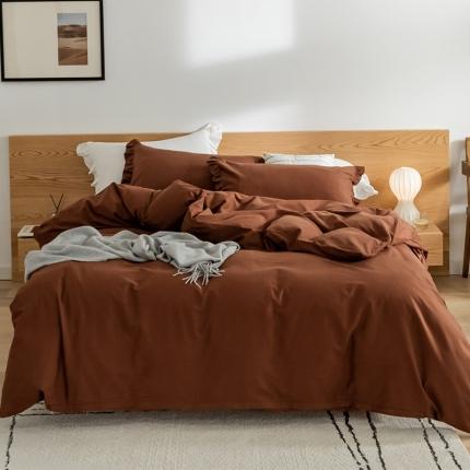 91家纺网 家纺一手货源 找家纺 窝米 2020新款40s纯色磨毛四件套花边系列 焦糖