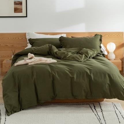 91家纺网 家纺一手货源 找家纺 窝米 2020新款40s纯色磨毛四件套花边系列 墨绿