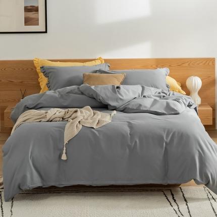 91家纺网 家纺一手货源 找家纺 窝米 2020新款40s纯色磨毛四件套花边系列 星空灰