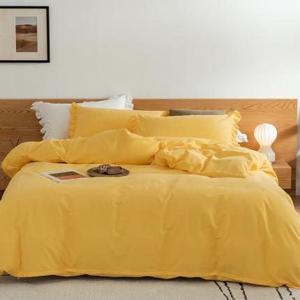 91家纺网 家纺一手货源 找家纺 窝米 2020新款40s纯色磨毛四件套花边系列 杏黄