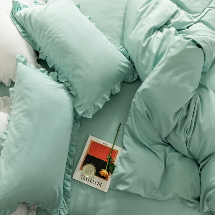 91家纺网 家纺一手货源 找家纺 （总）窝米 2020新款40s纯色磨毛四件套花边系列