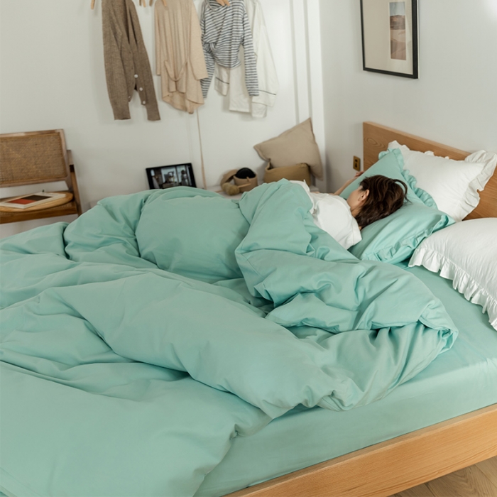 91家纺网 家纺一手货源 找家纺 （总）窝米 2020新款40s纯色磨毛四件套花边系列