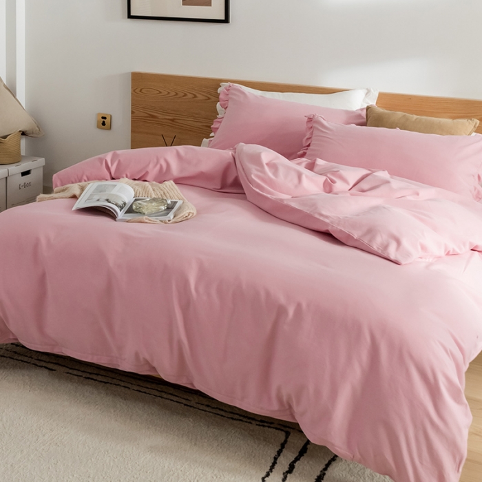 91家纺网 家纺一手货源 找家纺 窝米 2020新款40s纯色磨毛四件套花边系列 藕粉