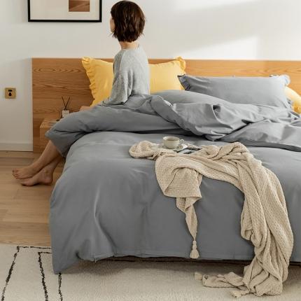 窝米 2020新款40s纯色磨毛四件套花边系列 星空灰