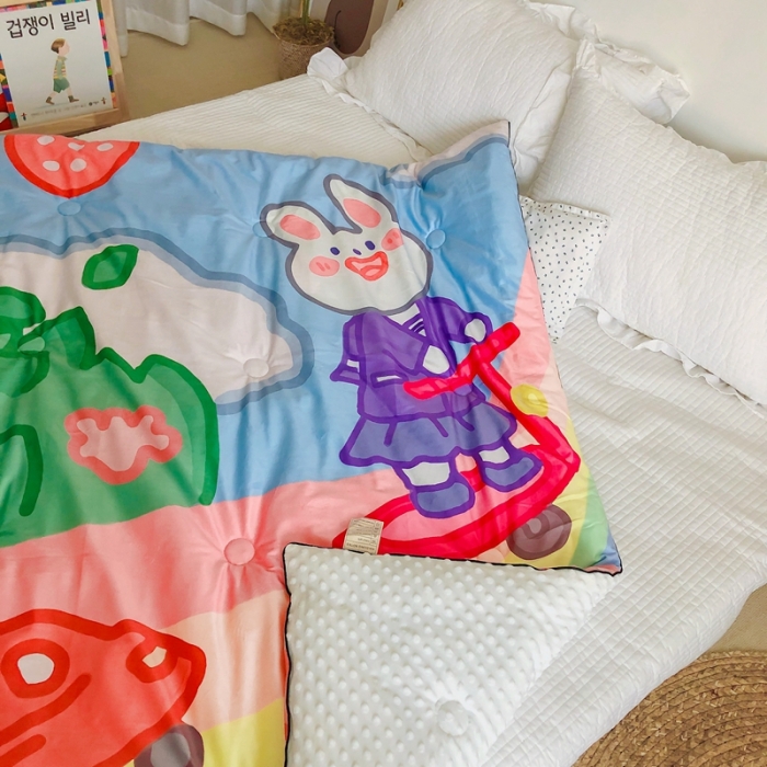 91家纺网 家纺一手货源 找家纺 星期八 2020新款双面绒豆豆被 彩虹兔