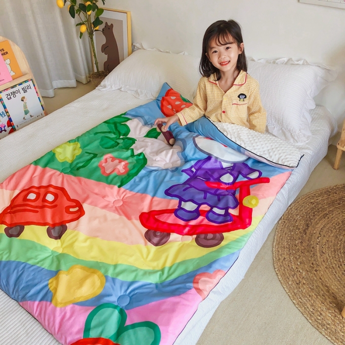 91家纺网 家纺一手货源 找家纺 星期八 2020新款双面绒豆豆被 彩虹兔