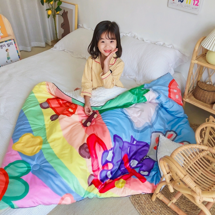 91家纺网 家纺一手货源 找家纺 星期八 2020新款双面绒豆豆被 彩虹兔