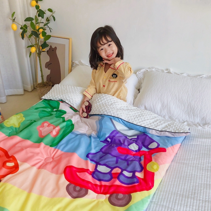91家纺网 家纺一手货源 找家纺 星期八 2020新款双面绒豆豆被 彩虹兔