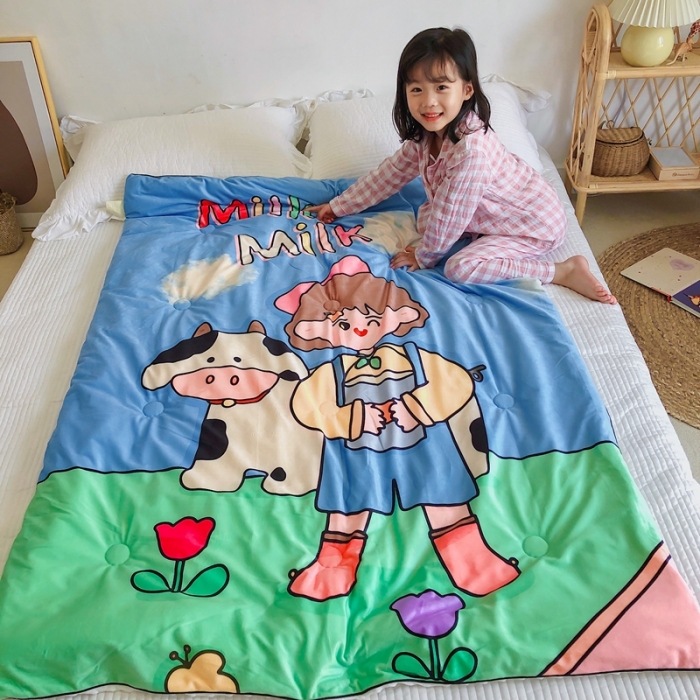91家纺网 家纺一手货源 找家纺 星期八 2020新款双面绒豆豆被 奶牛女孩