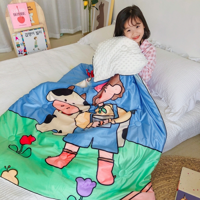 91家纺网 家纺一手货源 找家纺 星期八 2020新款双面绒豆豆被 奶牛女孩