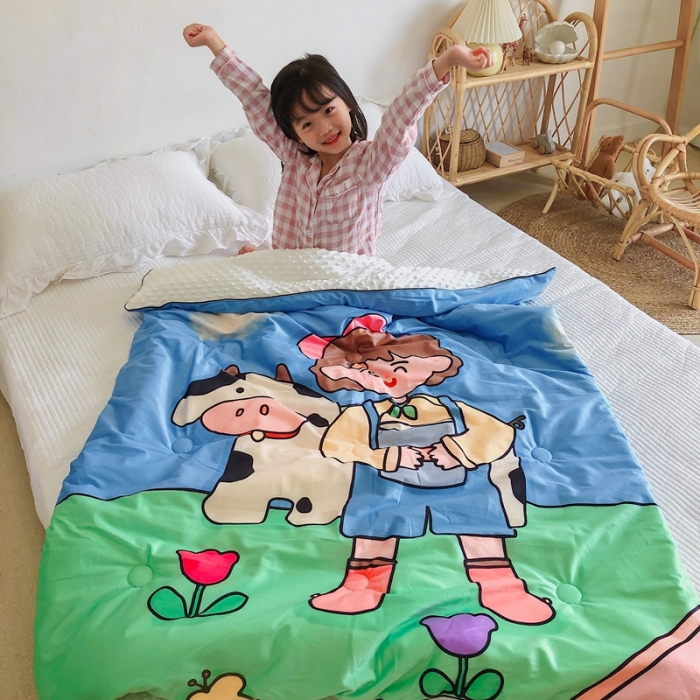91家纺网 家纺一手货源 找家纺 星期八 2020新款双面绒豆豆被 奶牛女孩