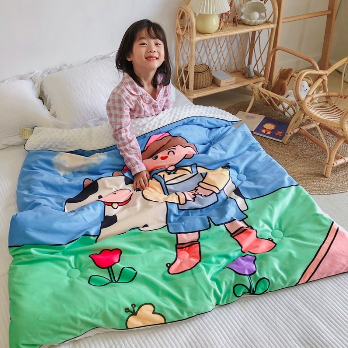 91家纺网 家纺一手货源 找家纺 星期八 2020新款双面绒豆豆被 奶牛女孩