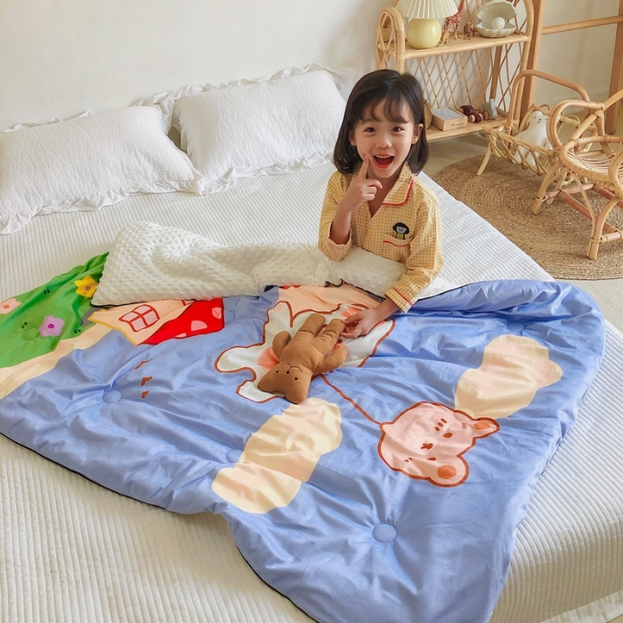 91家纺网 家纺一手货源 找家纺 星期八 2020新款双面绒豆豆被 气球小熊