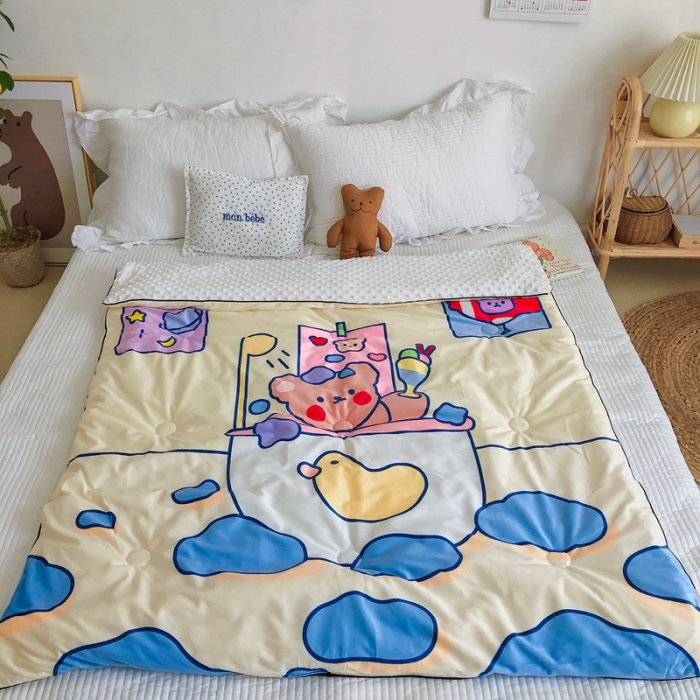 91家纺网 家纺一手货源 找家纺 星期八 2020新款双面绒豆豆被 小熊泡泡浴