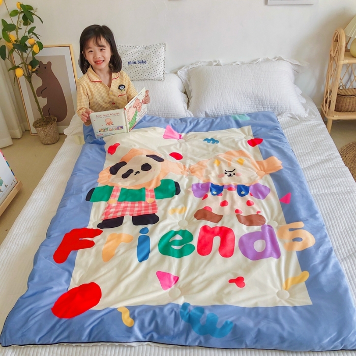 91家纺网 家纺一手货源 找家纺 星期八 2020新款双面绒豆豆被 熊猫兔