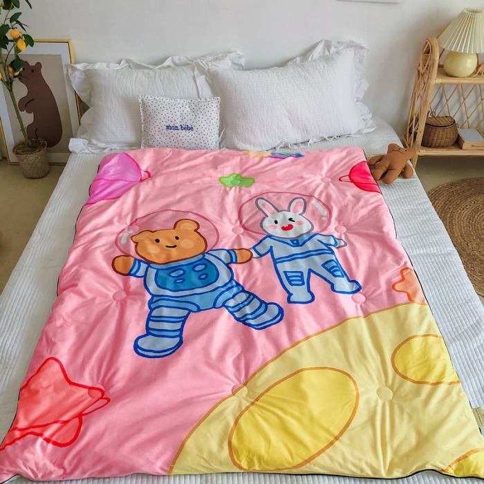 91家纺网 家纺一手货源 找家纺 星期八 2020新款双面绒豆豆被 宇宙小兔