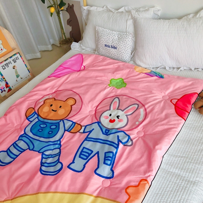 91家纺网 家纺一手货源 找家纺 星期八 2020新款双面绒豆豆被 宇宙小兔