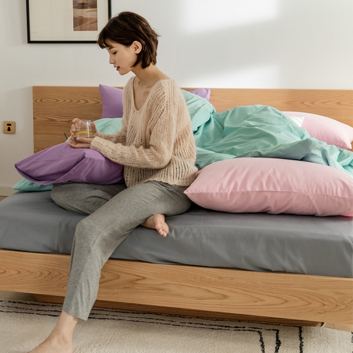 91家纺网 家纺一手货源 找家纺 （总）窝米 2020新款40s纯色磨毛四件套撞色系列