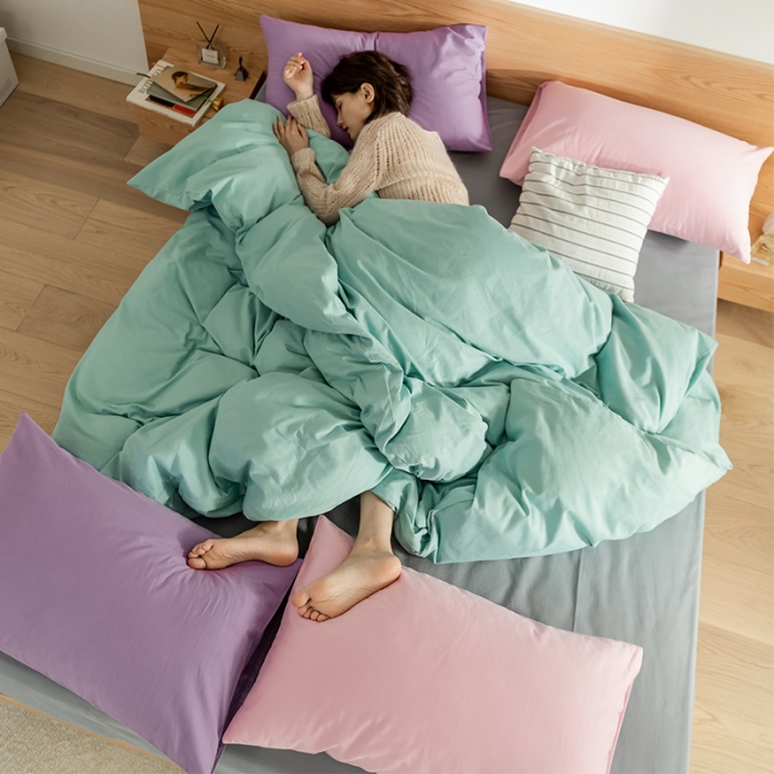 91家纺网 家纺一手货源 找家纺 （总）窝米 2020新款40s纯色磨毛四件套撞色系列