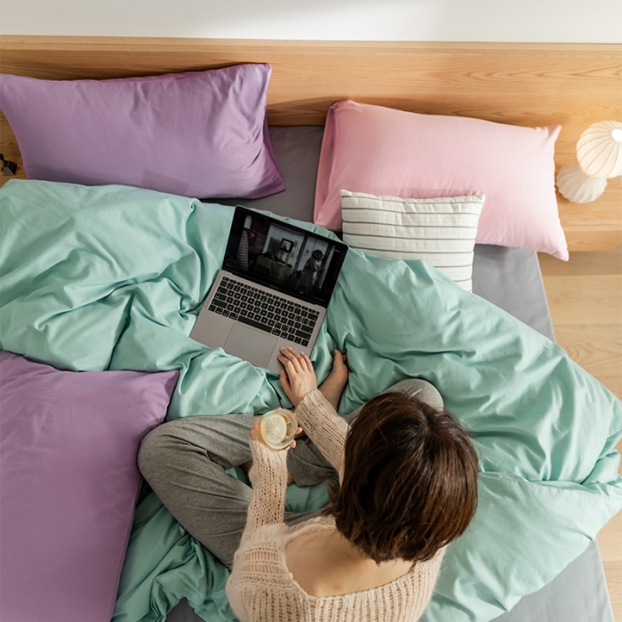 91家纺网 家纺一手货源 找家纺 （总）窝米 2020新款40s纯色磨毛四件套撞色系列