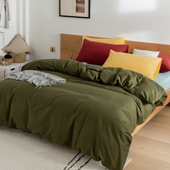 91家纺网 家纺一手货源 找家纺 窝米 2020新款40s纯色磨毛四件套撞色系列 墨绿