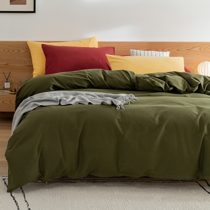 91家纺网 家纺一手货源 找家纺 窝米 2020新款40s纯色磨毛四件套撞色系列 墨绿