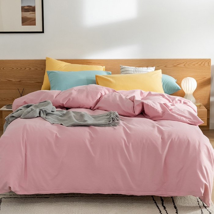 91家纺网 家纺一手货源 找家纺 窝米 2020新款40s纯色磨毛四件套撞色系列 藕粉