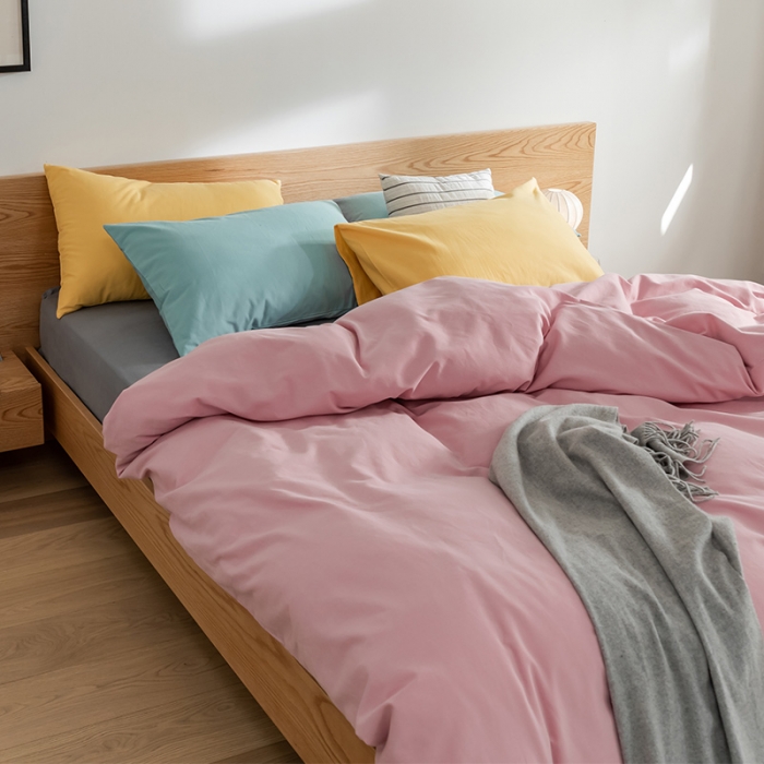 91家纺网 家纺一手货源 找家纺 窝米 2020新款40s纯色磨毛四件套撞色系列 藕粉