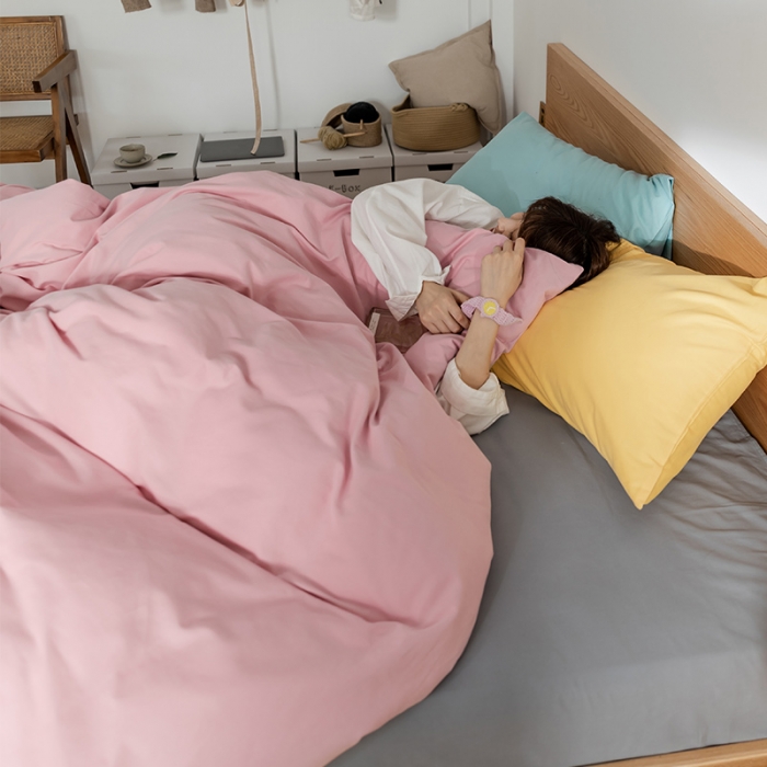 91家纺网 家纺一手货源 找家纺 窝米 2020新款40s纯色磨毛四件套撞色系列 藕粉